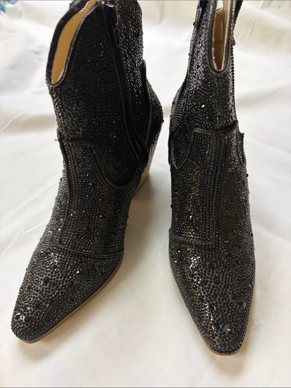Matisse Black Crystal-Embellished Pointed Toe Ankle Booties